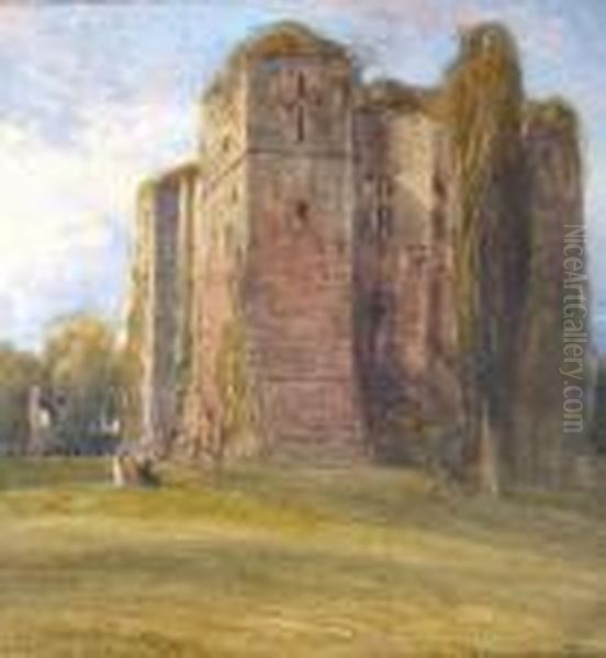 Figures By Castle Ruins Possibly Old Wardourcastle, Wiltshire Oil Painting by David Cox