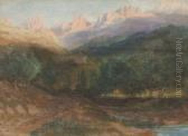 A Mountain Valley Oil Painting by David Cox