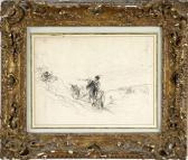 Figure On Horseback In A Landscape Oil Painting by David Cox