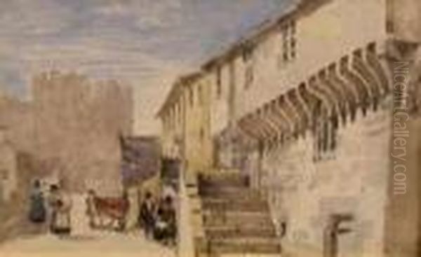 Street Scene With Figures Oil Painting by David Cox