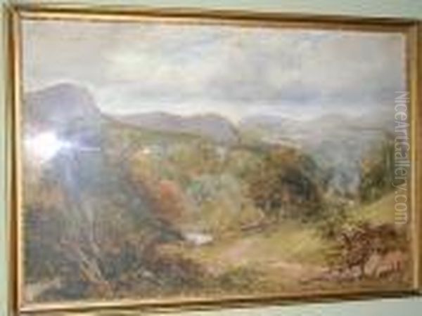 Valley With Stream And Hills In The Distance Oil Painting by David Cox