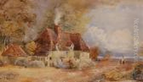 Country Cottage Oil Painting by David Cox