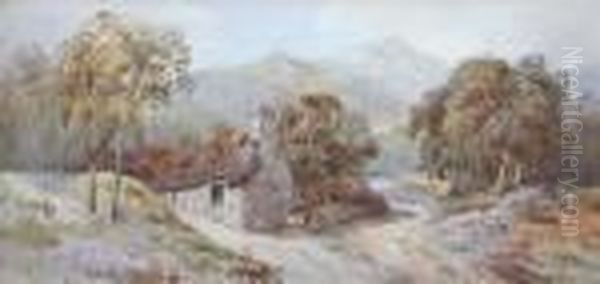 Welsh Landscape With A Cottage And A Cart Oil Painting by David Cox