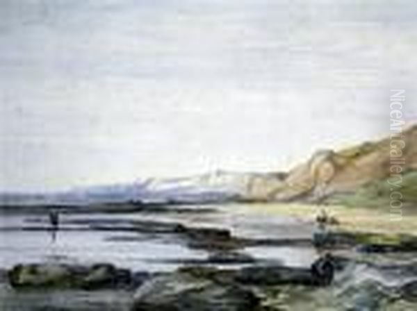 Coastal Landscape At Low Tide Oil Painting by David Cox