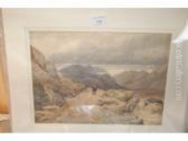 Figure In A Landscape Oil Painting by David Cox