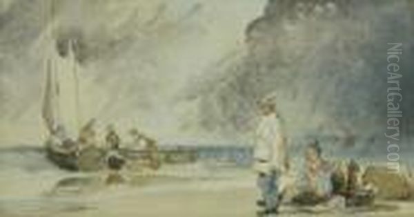 Figures On A Coastline Oil Painting by David Cox