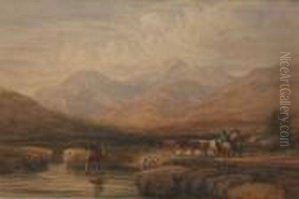 Welsh Drovers Near Capel Carig Oil Painting by David Cox