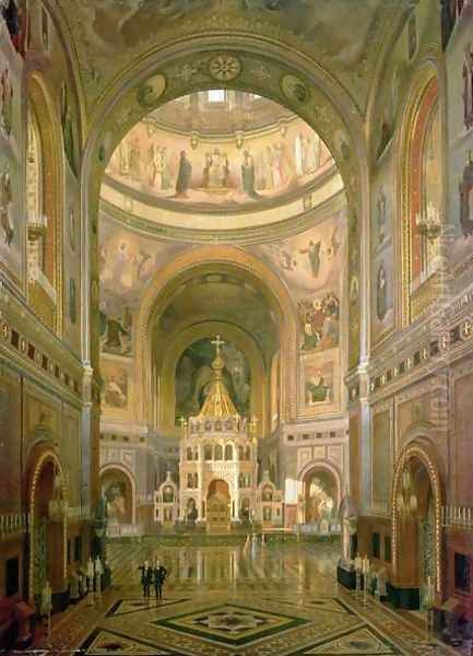 Interior of the Church of Christ the Saviour in Moscow Oil Painting by Fedor Andreevich Klages