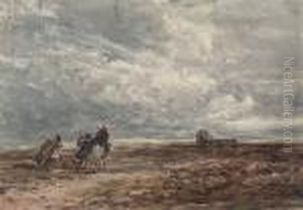 Gypsies Crossing A Moor Oil Painting by David Cox