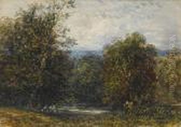 Figures By A Woodland Pool, Near Handsworth,staffordshire Oil Painting by David Cox