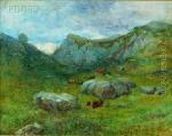 Landscape With Grazing Cattle Oil Painting by David Cox