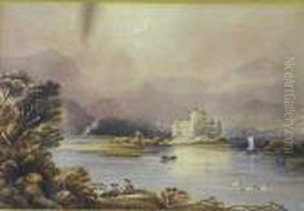 Castle On A Lake Oil Painting by David Cox