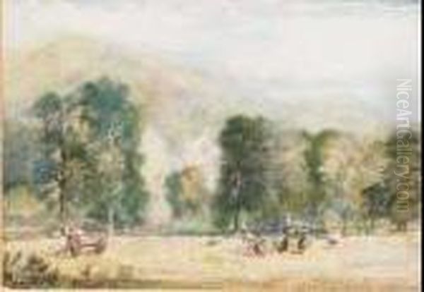 Peasants Harvesting Oil Painting by David Cox