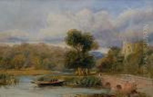 On The Exe Oil Painting by David Cox