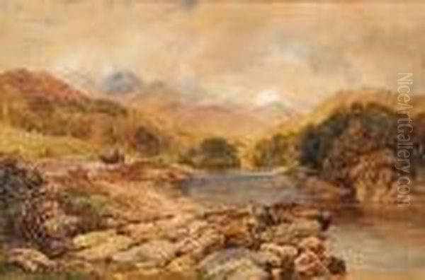 On The Lludwy, Wales Oil Painting by David Cox