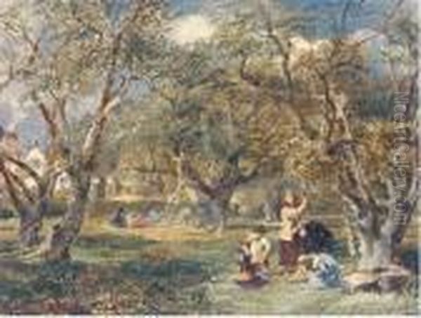 Harvesting Apples Oil Painting by David Cox