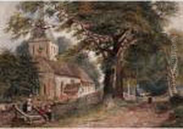 The Village Church Oil Painting by David Cox