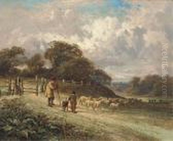 A Lesson In Shepherding Oil Painting by David Cox