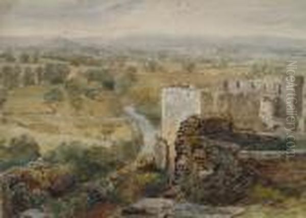 Ludlow - A View From The Castle Ramparts Oil Painting by David Cox