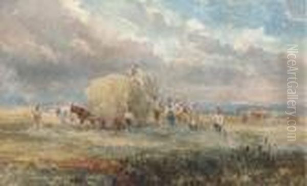 Harvesters Loading The Hay Wagon Oil Painting by David Cox