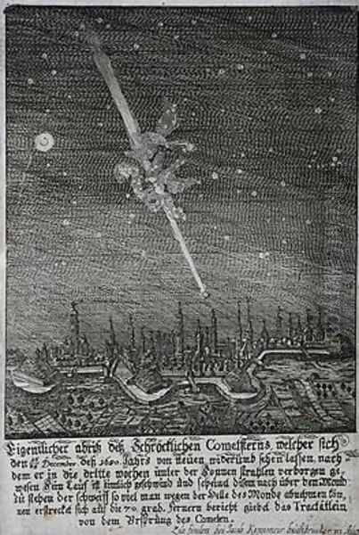 Comet seen over Augsburg in 1680 Oil Painting by J. Koppmeir