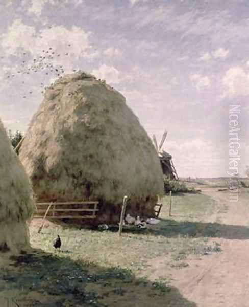 Haystacks Oil Painting by Johan Fredrik Krouthen