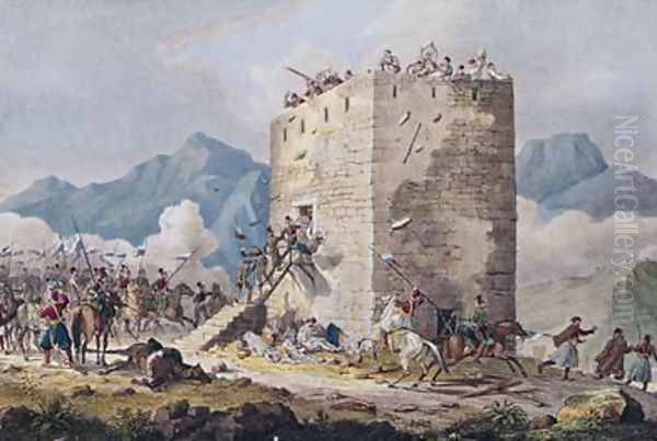 The Resistance of Forty Greek Rebels in a Tower in Thebe Oil Painting by Georg Melchior Kraus