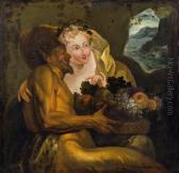 Bacchus Und Nymphe Mit Fruchtekorb Oil Painting by Antoine Coypel