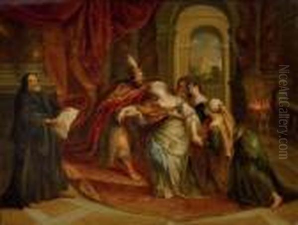 L'evanouissement D'esther. Oil Painting by Antoine Coypel