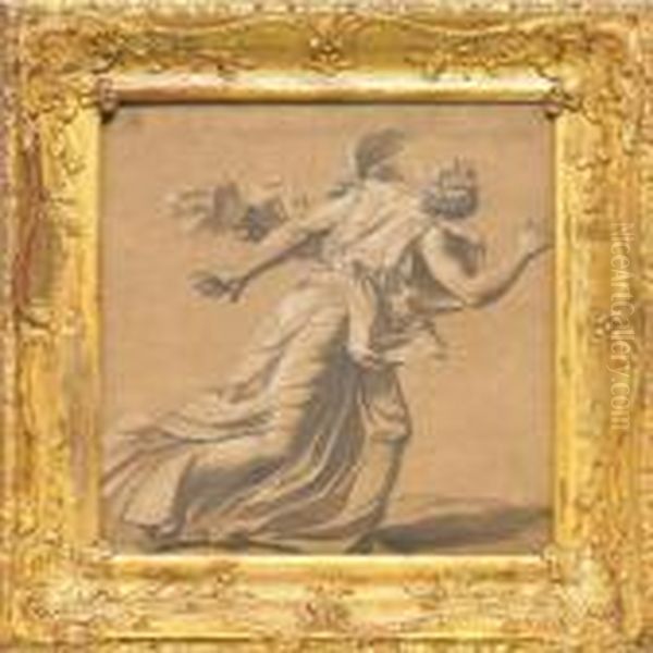 Female Figure Fleeing Oil Painting by Antoine Coypel