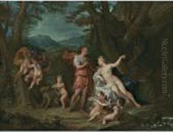 Venus And Adonis Oil Painting by Antoine Coypel