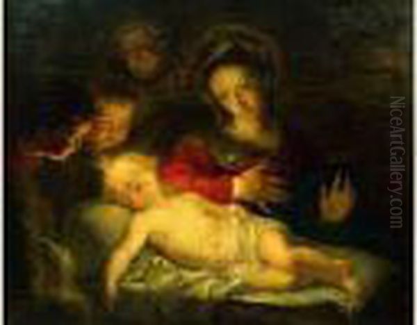 La Vierge A L'enfant Entouree De Seraphins Oil Painting by Antoine Coypel