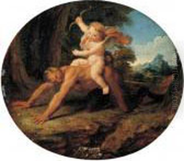 Cupid Riding A Satyr Oil Painting by Antoine Coypel