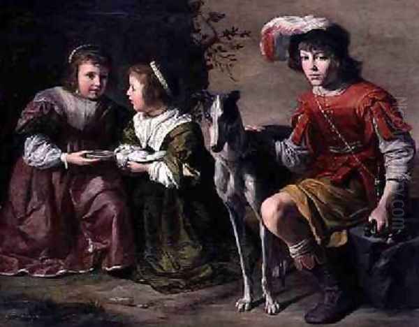 DArenberg Children with a Dog Oil Painting by Gysbert van de Kuyl