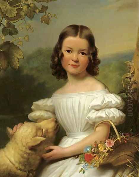 Portrait of a girl in a white dress Oil Painting by Jan Adam Janszoon Kruseman