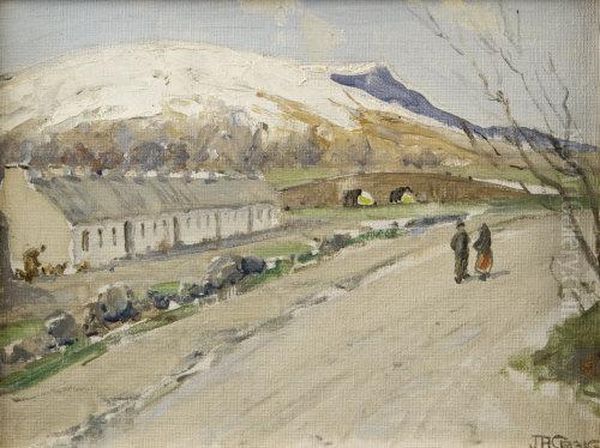 Figures On Road By Cottages, West Of Ireland Oil Painting by James Humbert Craig