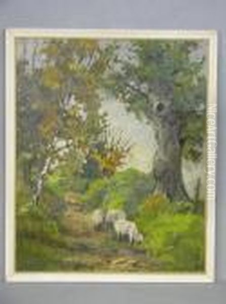 Sheepin A Sunken Lane Oil Painting by James Humbert Craig