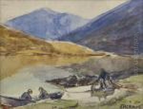 Bringing In The Nets, Killary Harbour Oil Painting by James Humbert Craig