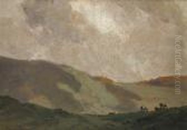 County Antrim Hills With Cattlegrazing Oil Painting by James Humbert Craig