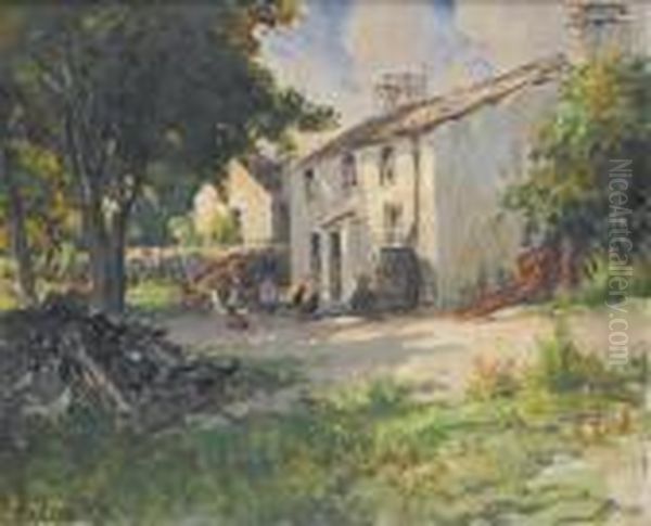 Farmhouse And Hens Oil Painting by James Humbert Craig