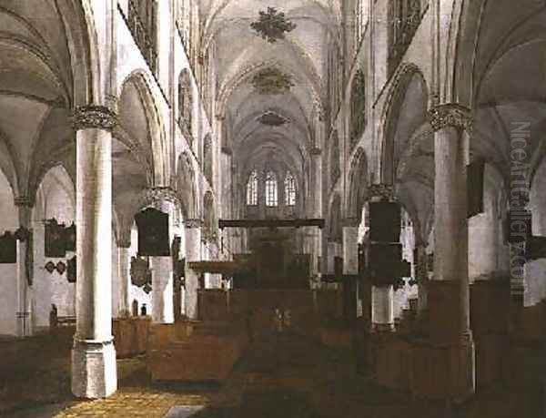 An Interior of the Church of St Gertrud in Bergen Op Zoom Oil Painting by Leendert or Leonard Knijff