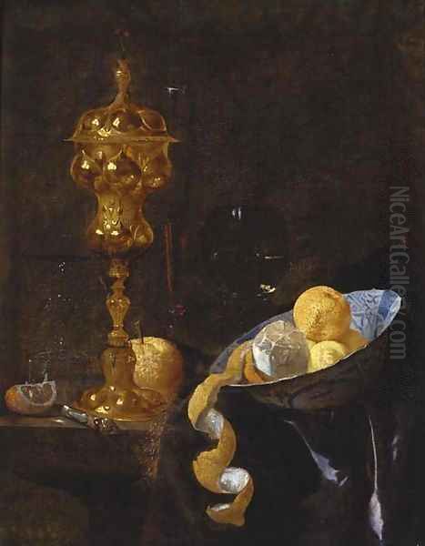 A peeled lemon and oranges in a wanli kraak bowl Oil Painting by Willem Kalf