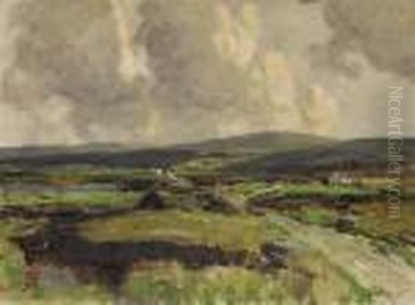 Rha Rua A Bogland Road Signed Lower Right Oil On Canvas 31 By 51cm., 15 By 20in Oil Painting by James Humbert Craig