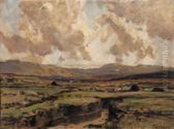 Rha Rua Cutting The Turf, 
Donegal Signed Lower Right Oil On Panel 38 By 51cm., 15 By 20in Oil Painting by James Humbert Craig