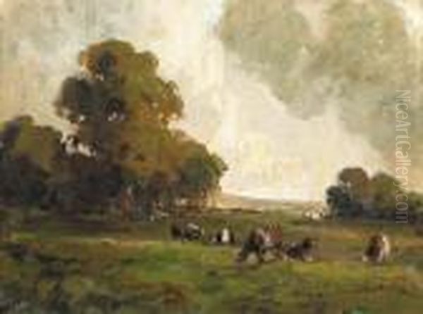 Rha Rua Landscape With Cattle Signed Lower Left Oil On Panel 38 By 51cm., 15 By 20in Oil Painting by James Humbert Craig