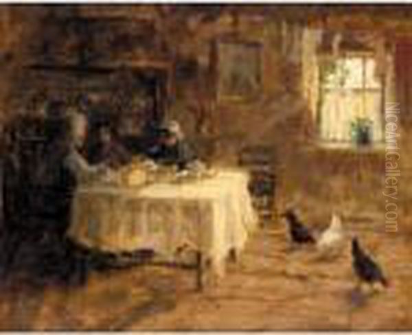 Cottage Interior With Chickens Oil Painting by James Humbert Craig