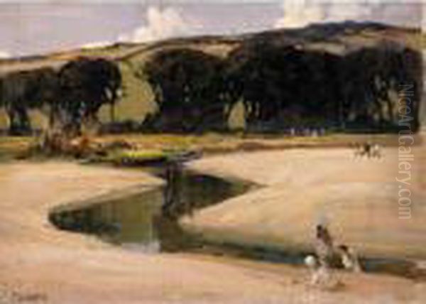 Children And Boats By An Estuary Oil Painting by James Humbert Craig