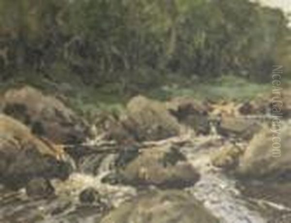 Tumbling Waters, Glendun Oil Painting by James Humbert Craig