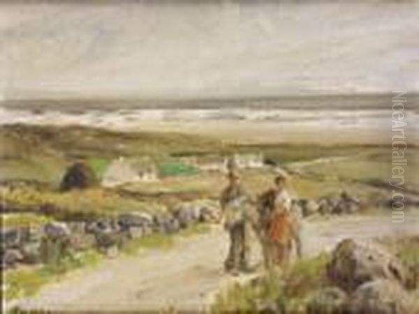 Two Figures With A Donkey Oil Painting by James Humbert Craig