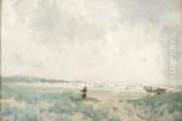 Figure And Horse And Cart On A Windy Beach Oil Painting by James Humbert Craig